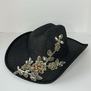 Olivia & Kate New York 85% Cotton Jeweled Grey Cowboy Hat Size O/S